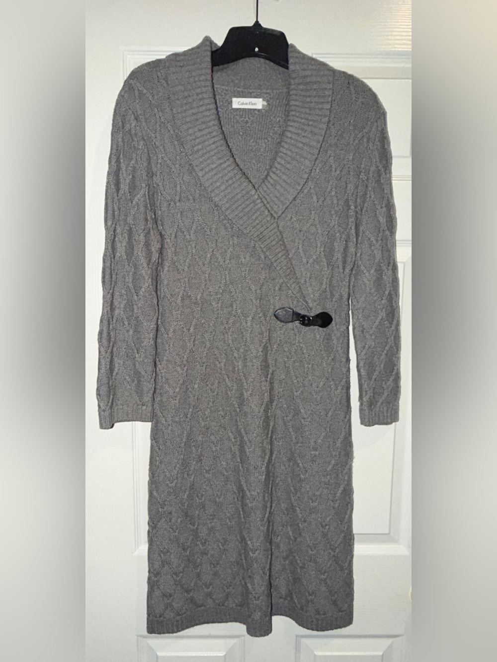 Calvin Klein Gray Cable-Knit Wrap Sweater Dress